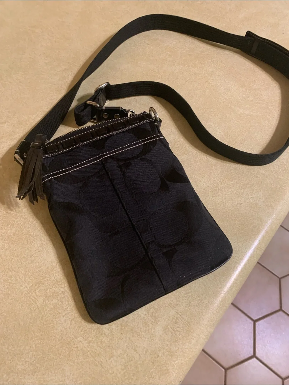 Coach Black Crossbody with Snake-Print Center Panel